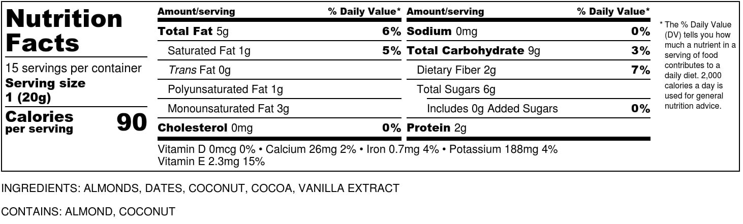 Chocolate Almond Truffles Nutritional Label