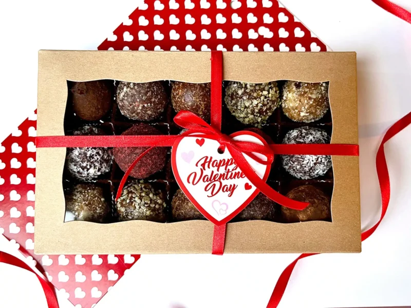 valentine's day vegan and gluten free bliss balls gift box